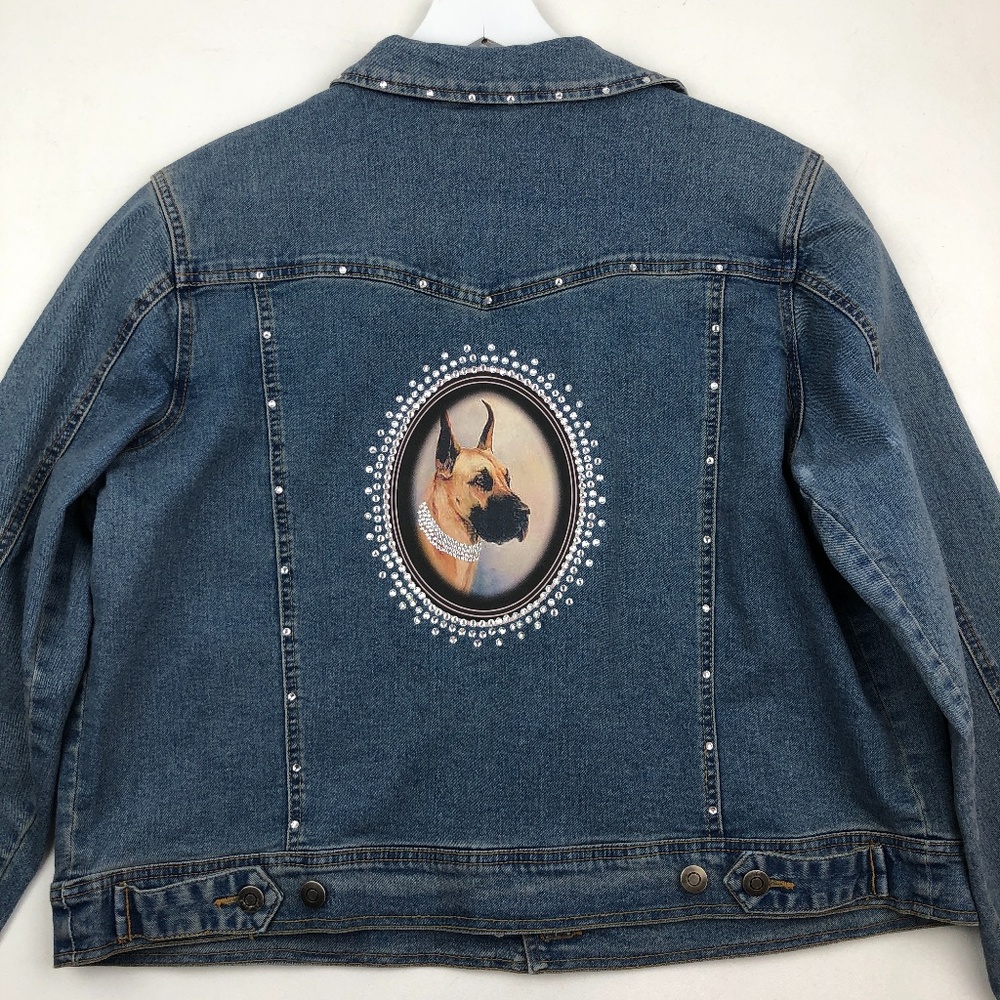 Las Olas Bling Great Dane Fawn Decal Jean Jacket